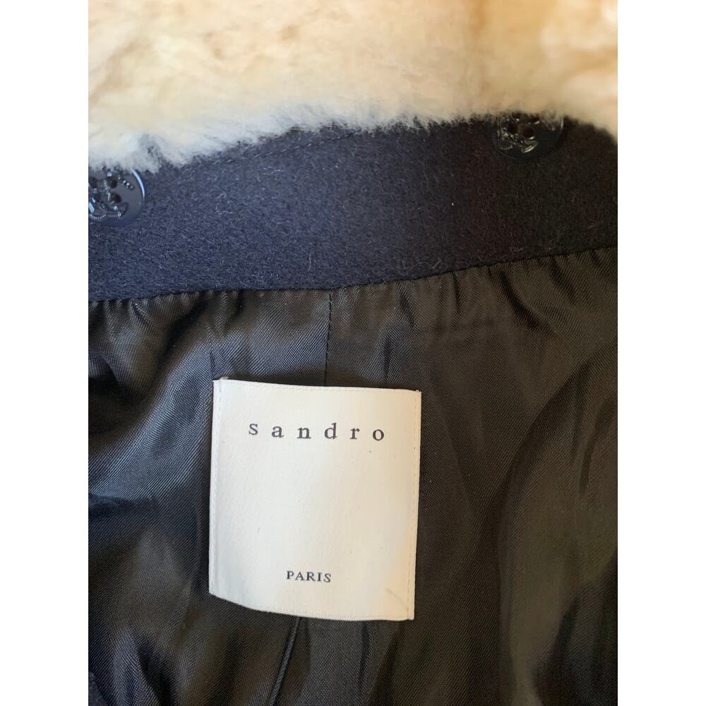 Sandro Mens Peacoat Sheepskin Collar in Marine Size XL 2-Button Front Pockets - Picture 4 of 5